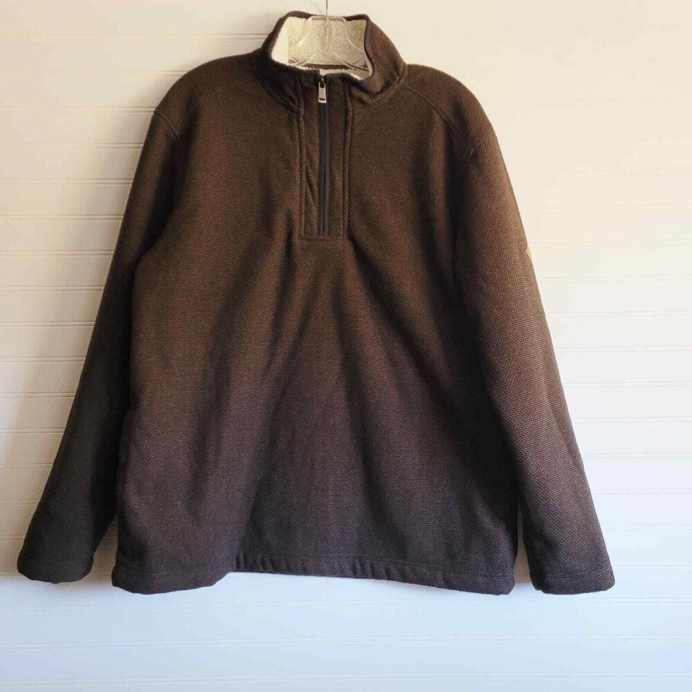 Orvis Sweater Mens Large Brown Sherpa Lined Quarter Zip Pullover Sweatshirt
